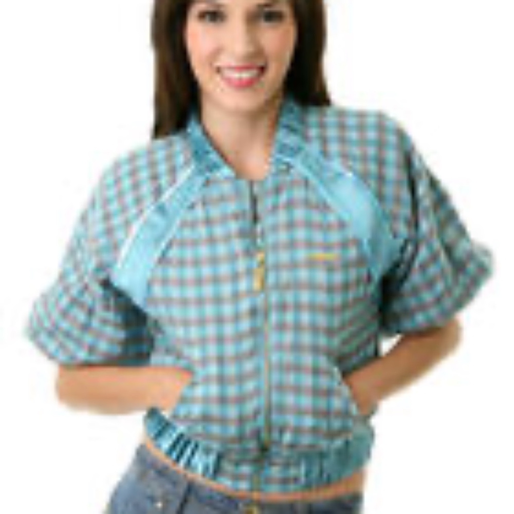 NEW APPLE BOTTOMS Y2K Light SUMMER Plaid satin trim Crop Jacket Bomber XL